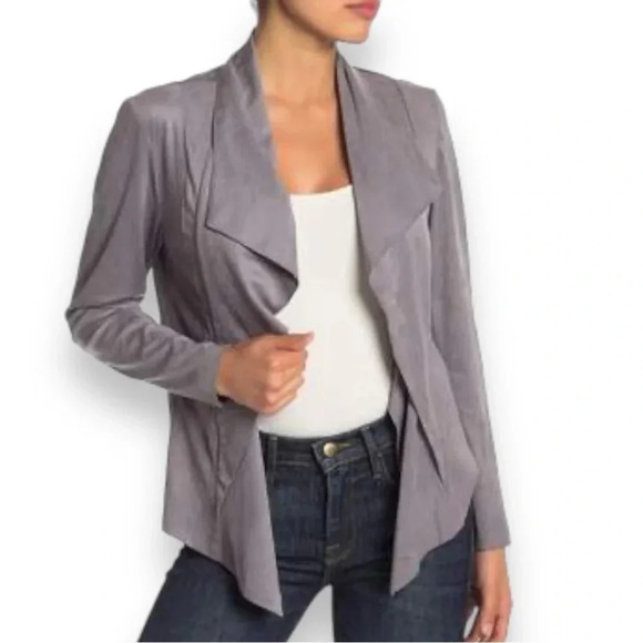 Catherine Malandrino Gray Stretch Faux Suede Open Front Jacket Size 1X Like New - Picture 1 of 7